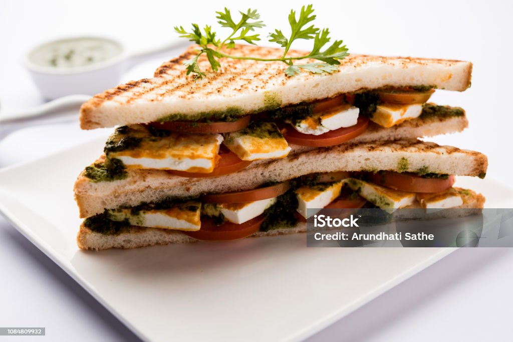 Paneer Sandwich - using Indian cottage cheese and vegetables and chutney